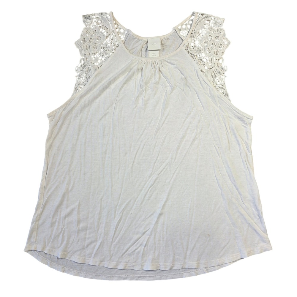 H&M Womens Ivory Sleeveless Top Floral Crochet Lace Shoulder Detail Size Medium